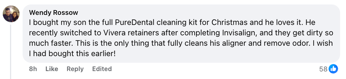 A customer comment about cleaning retainers