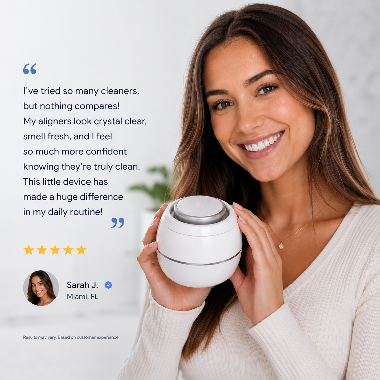 A customer holding the PureDental Cleaner