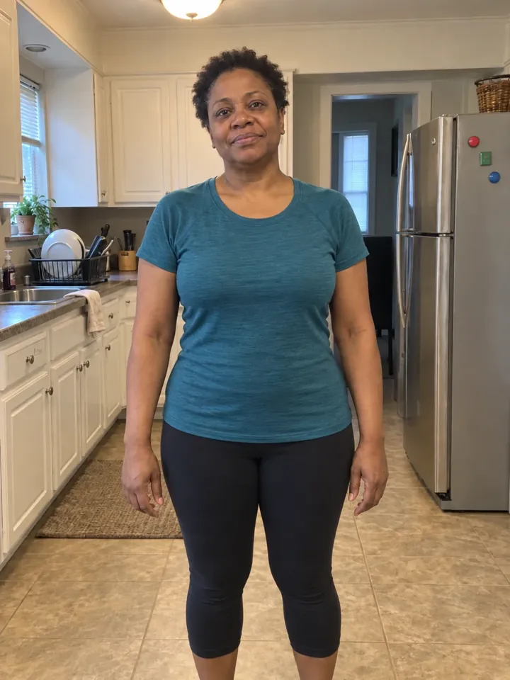 Illustrative after photo: the same woman, months later