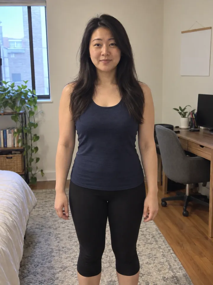 Illustrative after photo: the same woman, months later