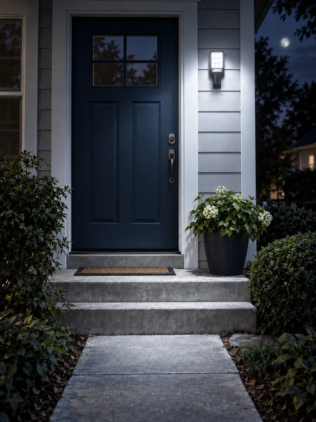 Illustrative: the same entryway lit by the Mini solar light